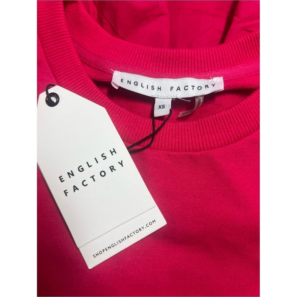 English Factory Mixed Media Puff Sleeve Peplum Top Pink XS NWT Crewneck Blouse - Picture 9 of 10